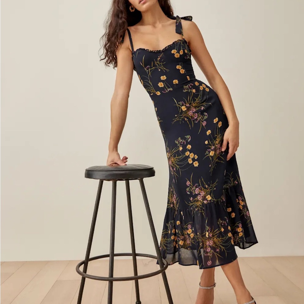 Nikita Floral Navy Midi Dress from Reformation